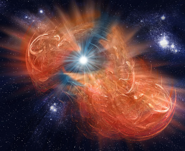 An artist’s visualization of a birth of a white dwarf